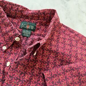 Vintage J Crew Oarsman Mens‎ L Floral Print Red 100% Cotton Shirt Button Down
